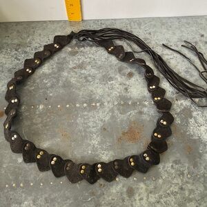 Vintage Leather Suede Belt Fringe Tie Heart Shaped Hippy Hip Belt